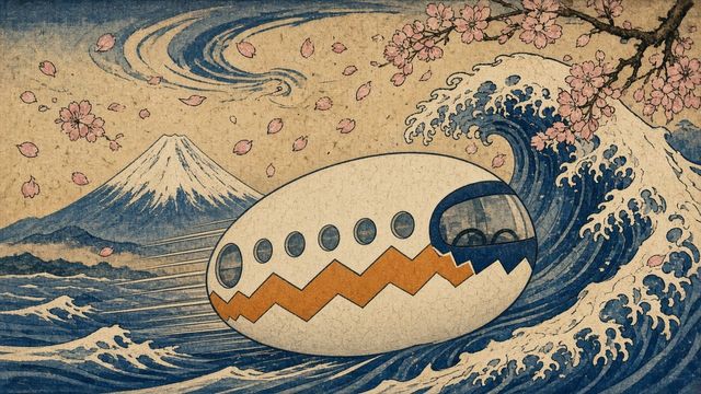 The Great Wave Egg Bus — Ukiyo-e woodblock print, Off the coast near Mount Fuji, Japan